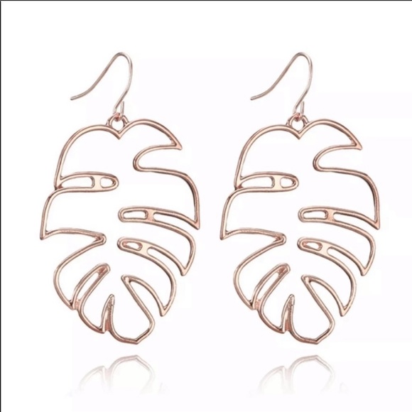 Jewelry - Rose Gold Tropical Leaf Earrings